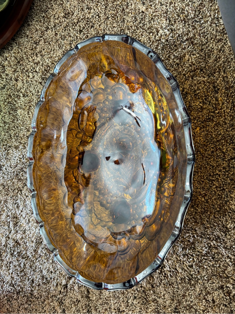 Vintage Indiana Glass Iridescent Marigold Footed Bowl